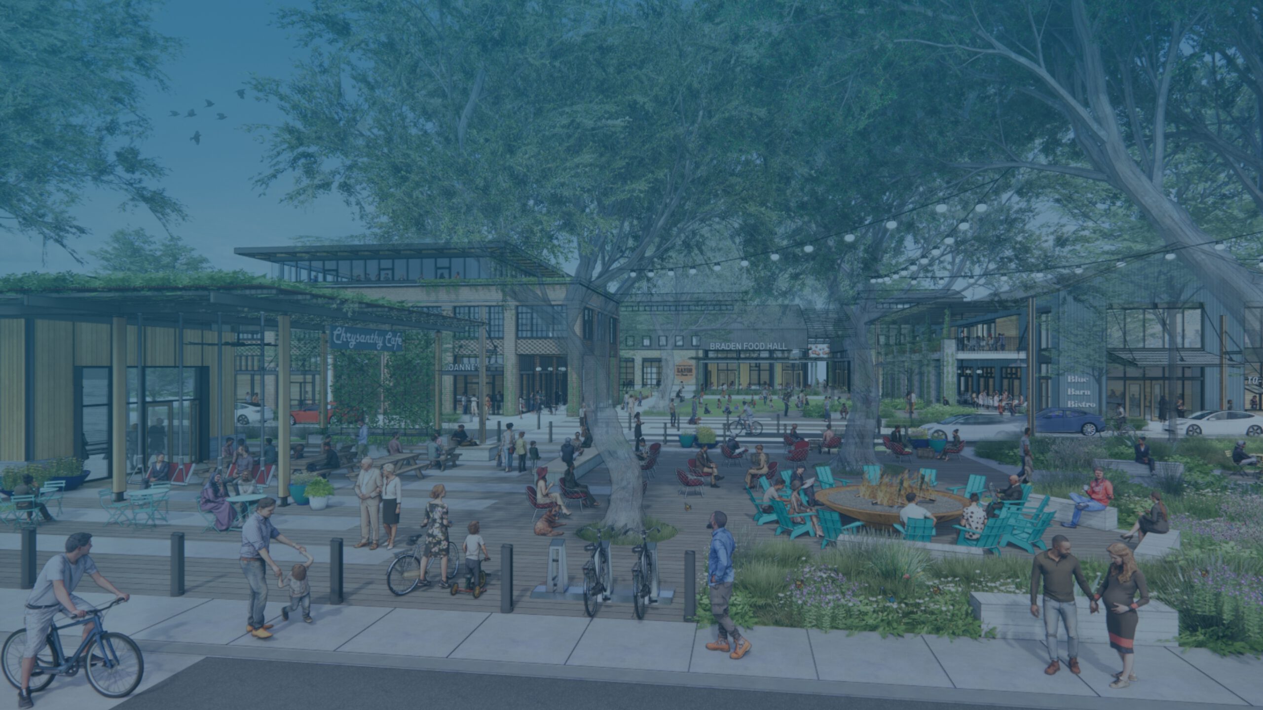 A rendering of a community square at Braden.